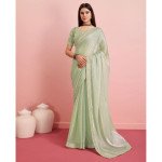 Apple Pista Green Soft Silk Embroidered Saree with Contrast Border - Mocna