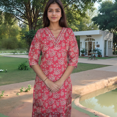 Ruby Self-Shine Jari Silk Mirror Work Kurta – Mocna