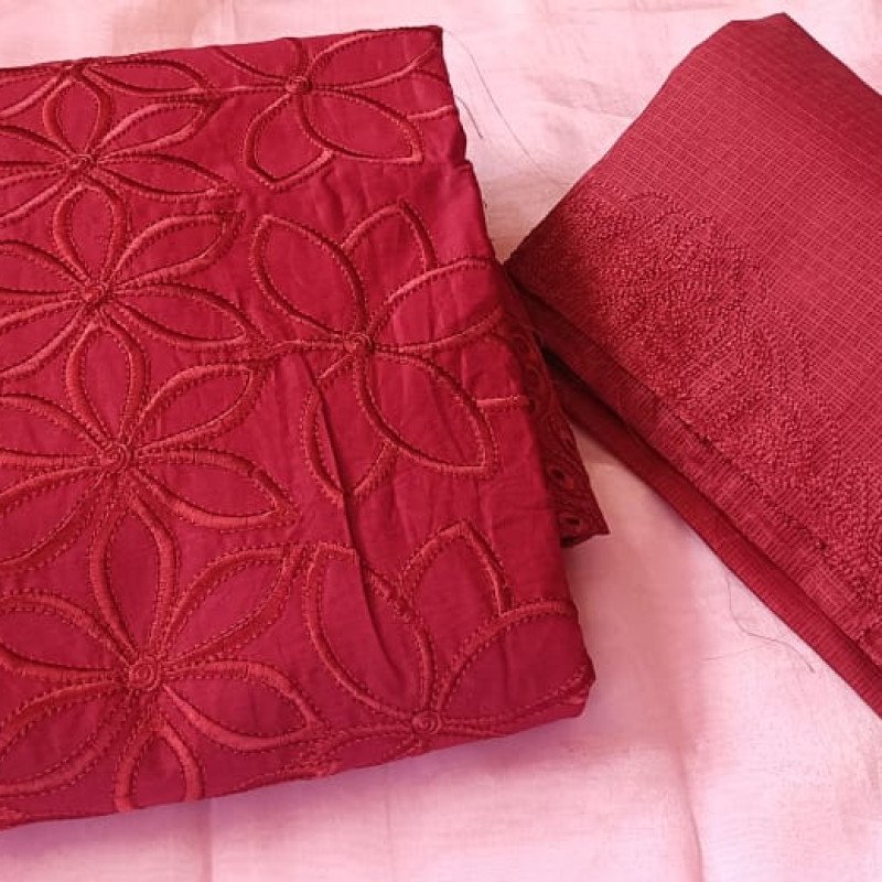 MAROON COTTON SEMI STICHED DRESS MATERIAL - MOCNA