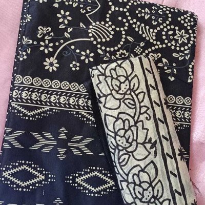 Black  Printed Lawn Cotton Dress Material - Mocna