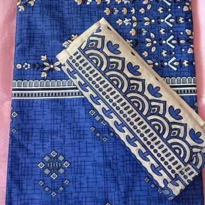 Printed Lawn Cotton Dress Material Blue– Unstitched Suit Set - Mocna