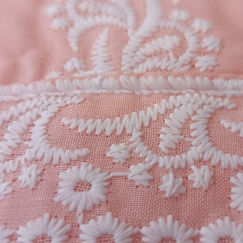 Light Orange(PEACH) Embroidered Pure Cotton Dress Material Suit Set - Mocna