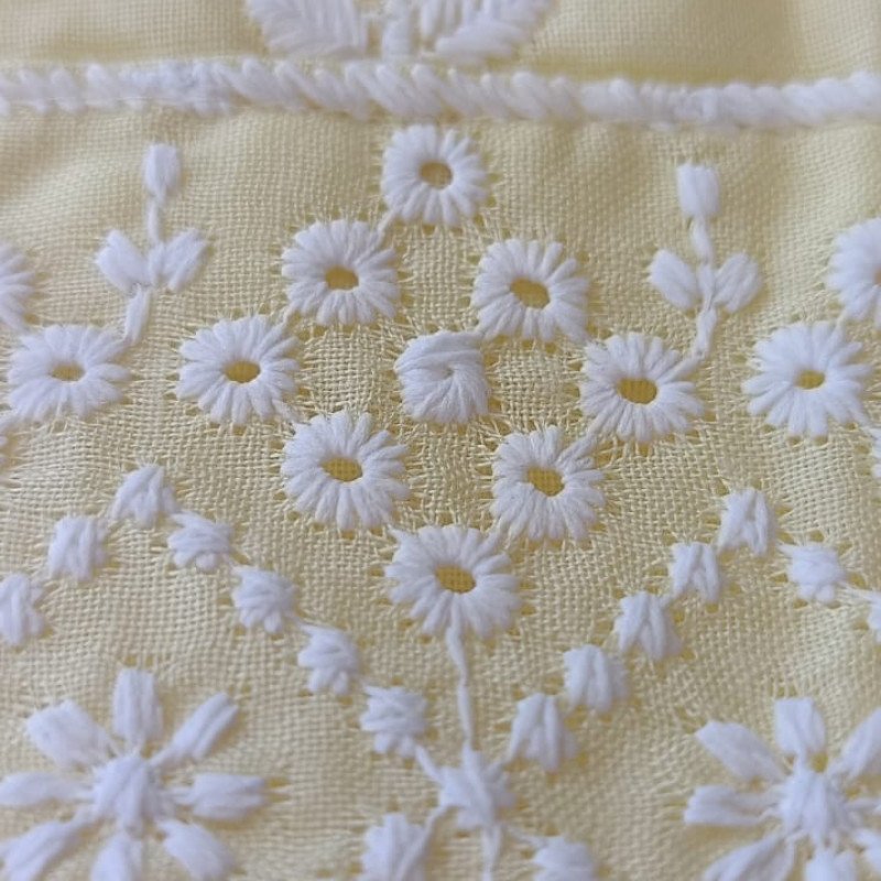 Light Yellow Embroidered Pure Cotton Dress Material Suit Set - Mocna