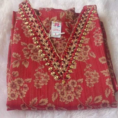 Ruby Self-Shine Jari Silk Mirror Work Kurta – Mocna