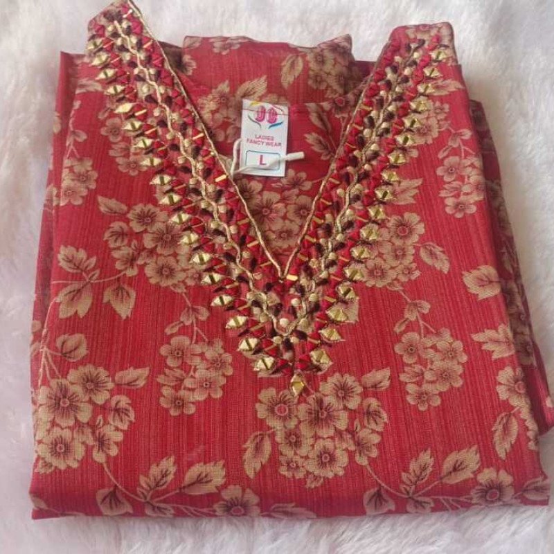 Ruby Self-Shine Jari Silk Mirror Work Kurta – Mocna