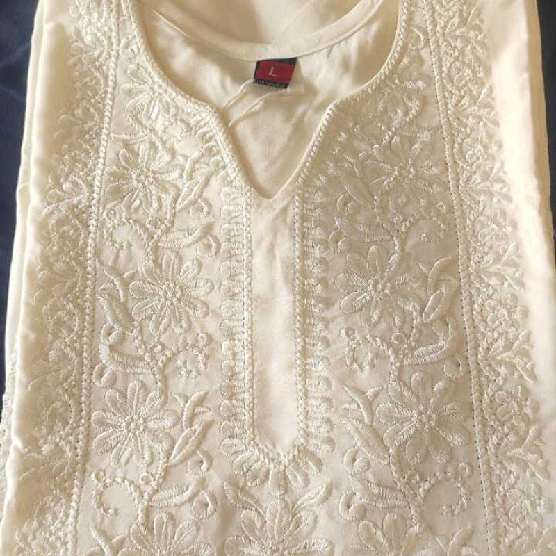White Embroidered Rayon 3-Piece Suit | Elegant Office &amp; Formal Wear | Heavy Dupatta - Mocna