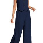 Slub Cotton Blue Sleeveless Top &amp; Pant Co-Ord Set- Mocna