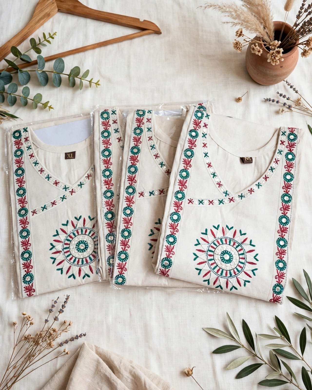 Khadi Cotton Embroidered Short Kurti - mocna